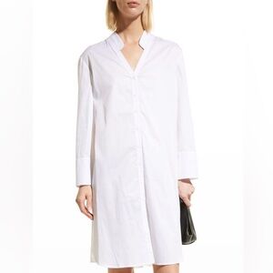 Harshman Los Angeles Toula Pleated-Back White Cotton Poplin Tunic Shirt Dress S